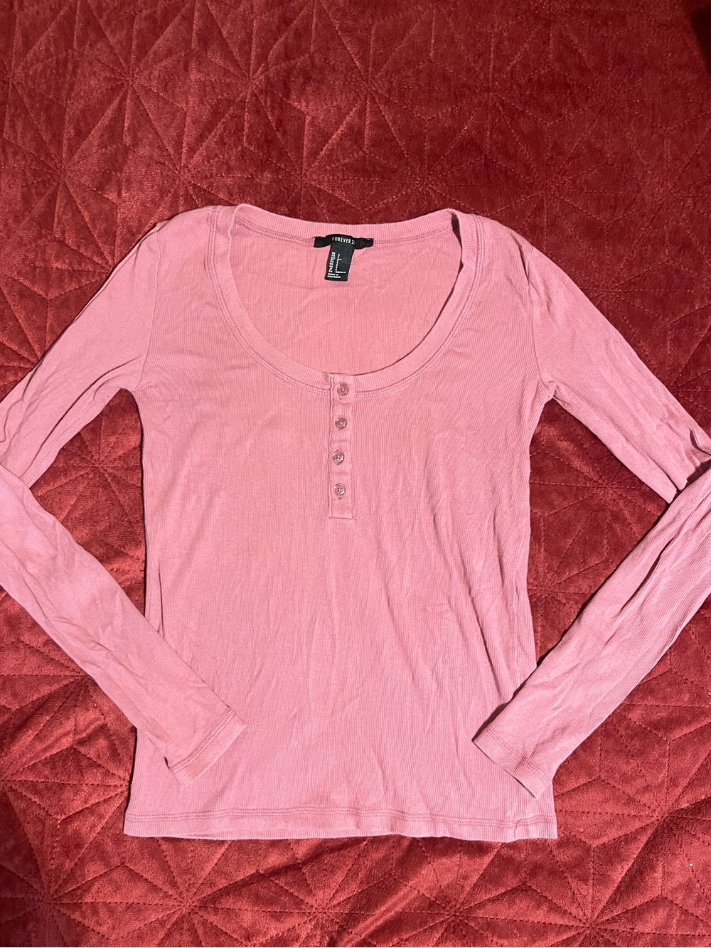 Vintage y2k Forever 21 Pink Long-Sleeve Henley Top